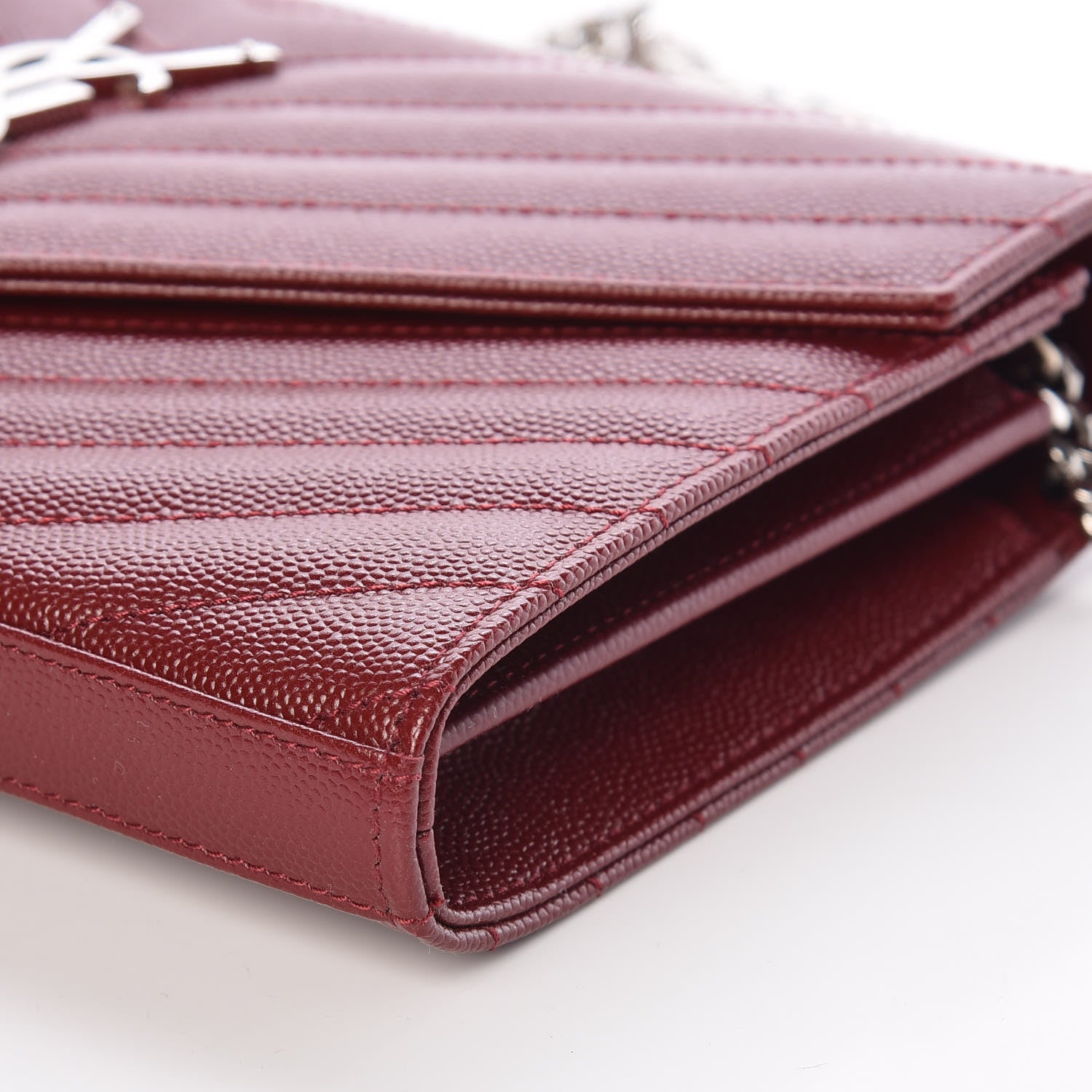 Saint Laurent Grain De Poudre Matelasse Chevron Monogram Chain Wallet Palissandre 8 of 8