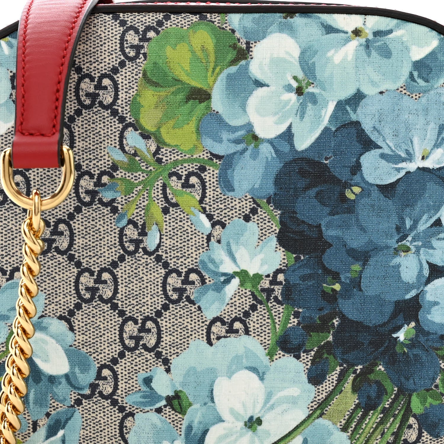 Gucci GG Supreme Monogram Blooms Mini Chain Shoulder Bag Beige Blue Navy Hibiscus Red 8 of 10