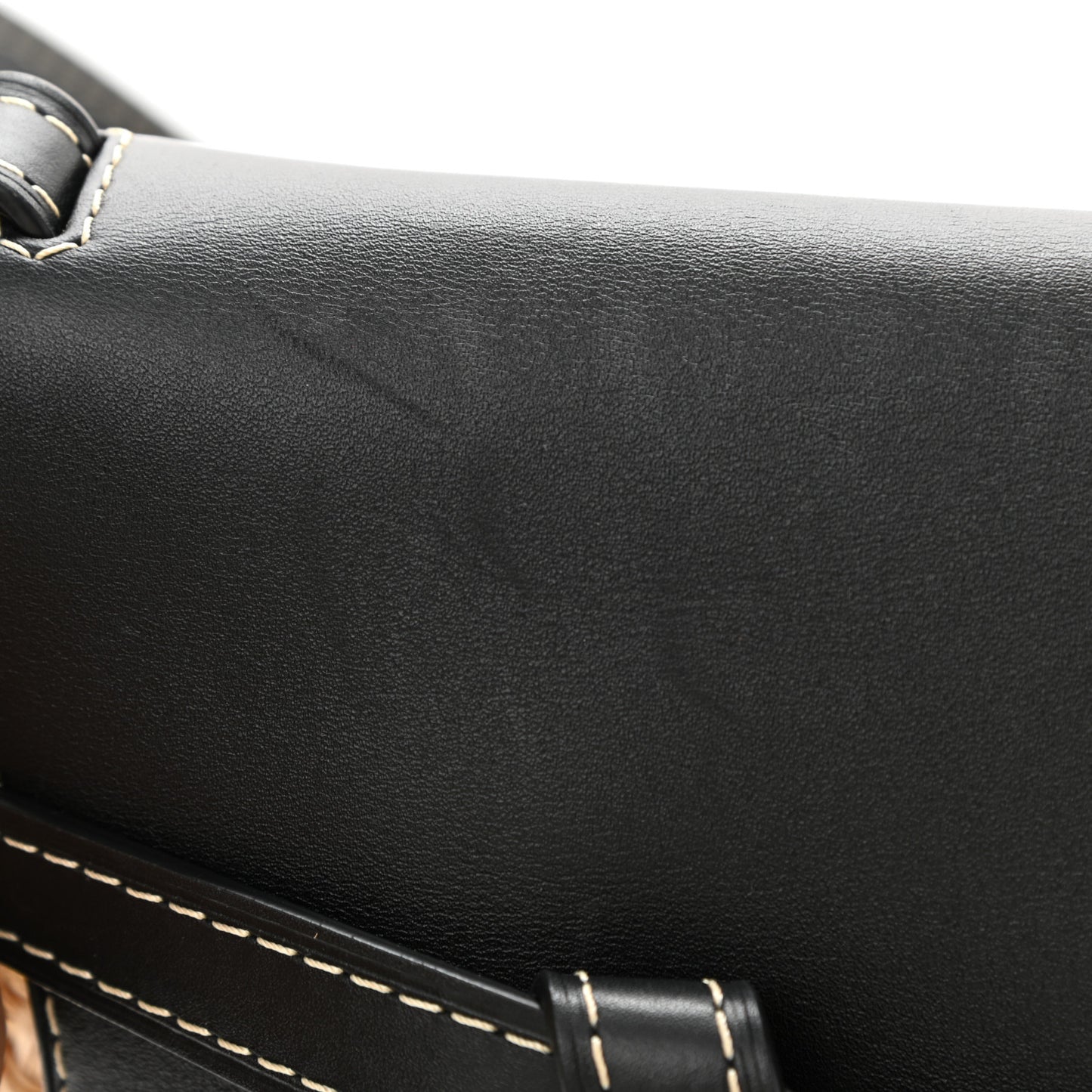 Calfskin Raffia Gate Crossbody Bag Natural Black