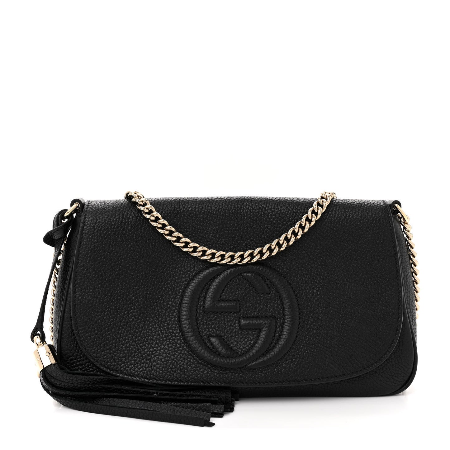 Pebbled Calfskin Medium Soho Flap Crossbody Black