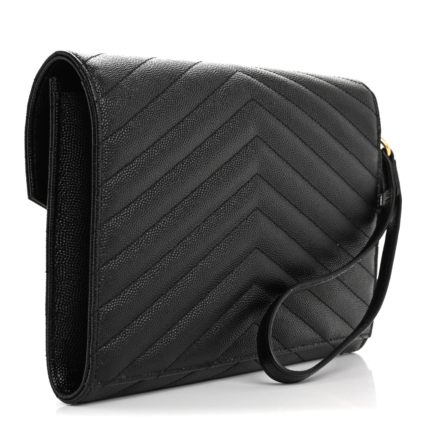 Grain De Poudre Matelasse Chevron Monogram Envelope Clutch Black