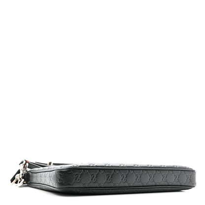Gucci GG Calfskin Embossed Emblem Medium Crossbody Bag Black 4 of 12