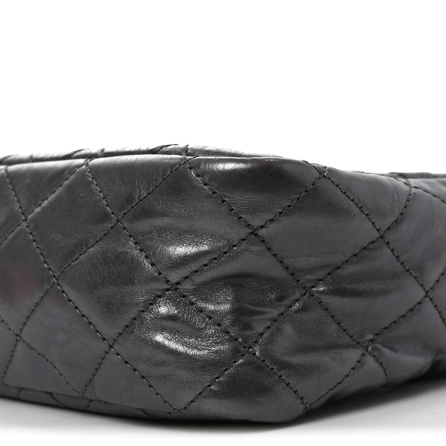Metallic Aged Calfskin Quilted Medium Reissue Camera Case Dark Silver