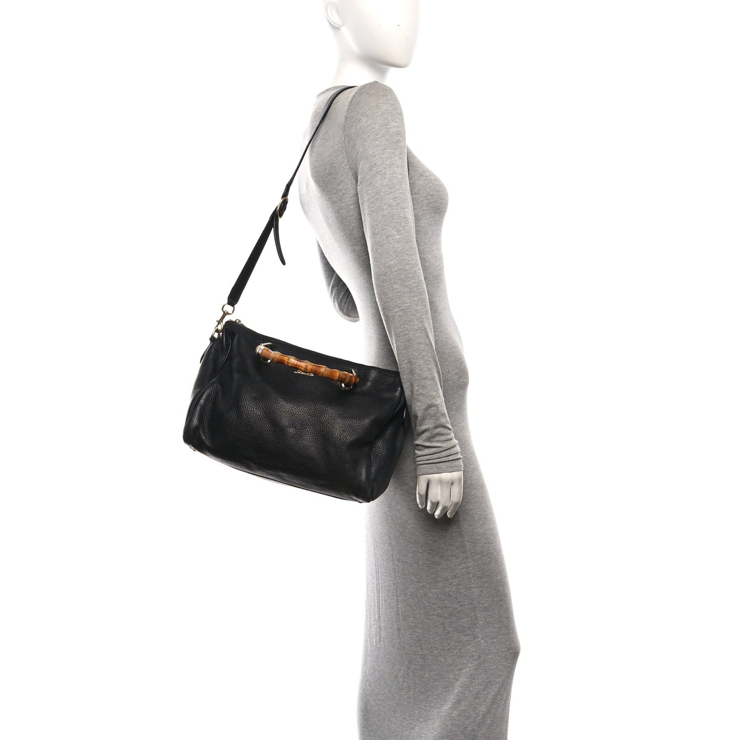 Pebbled Calfskin Medium Bamboo Shopper Tote Black