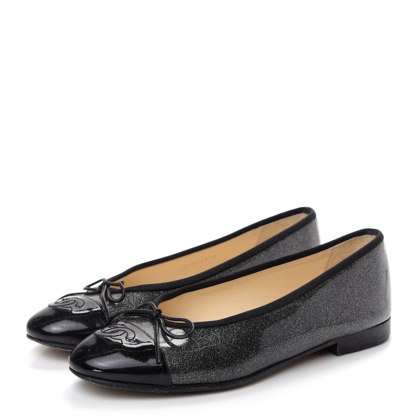 Glitter Patent CC Cap Toe Ballerina Flats 36.5 Silver Black