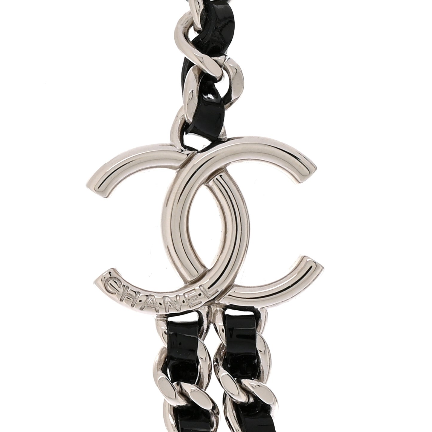 Metal Patent CC Double Chain Choker Black Silver