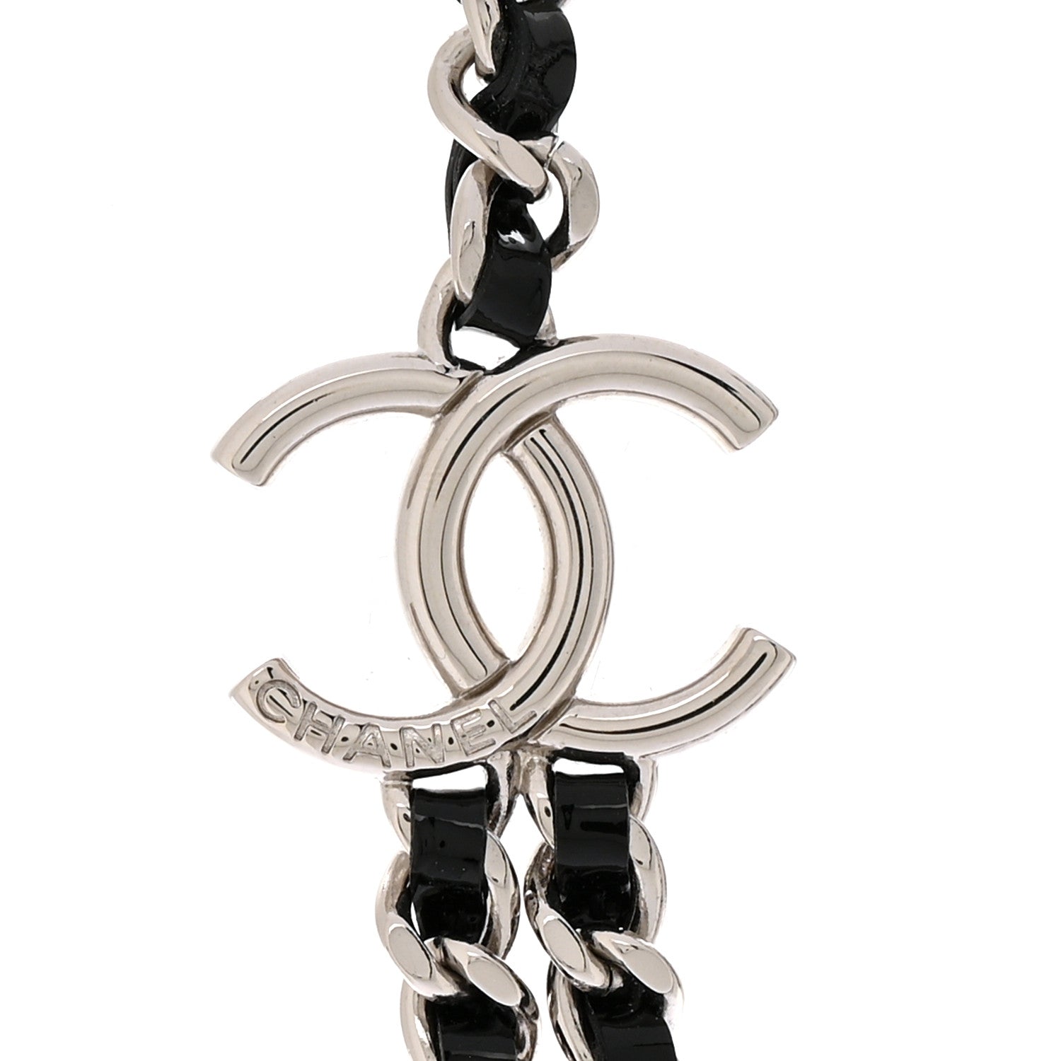 Chanel Metal Patent CC Double Chain Choker Black Silver 4 of 5