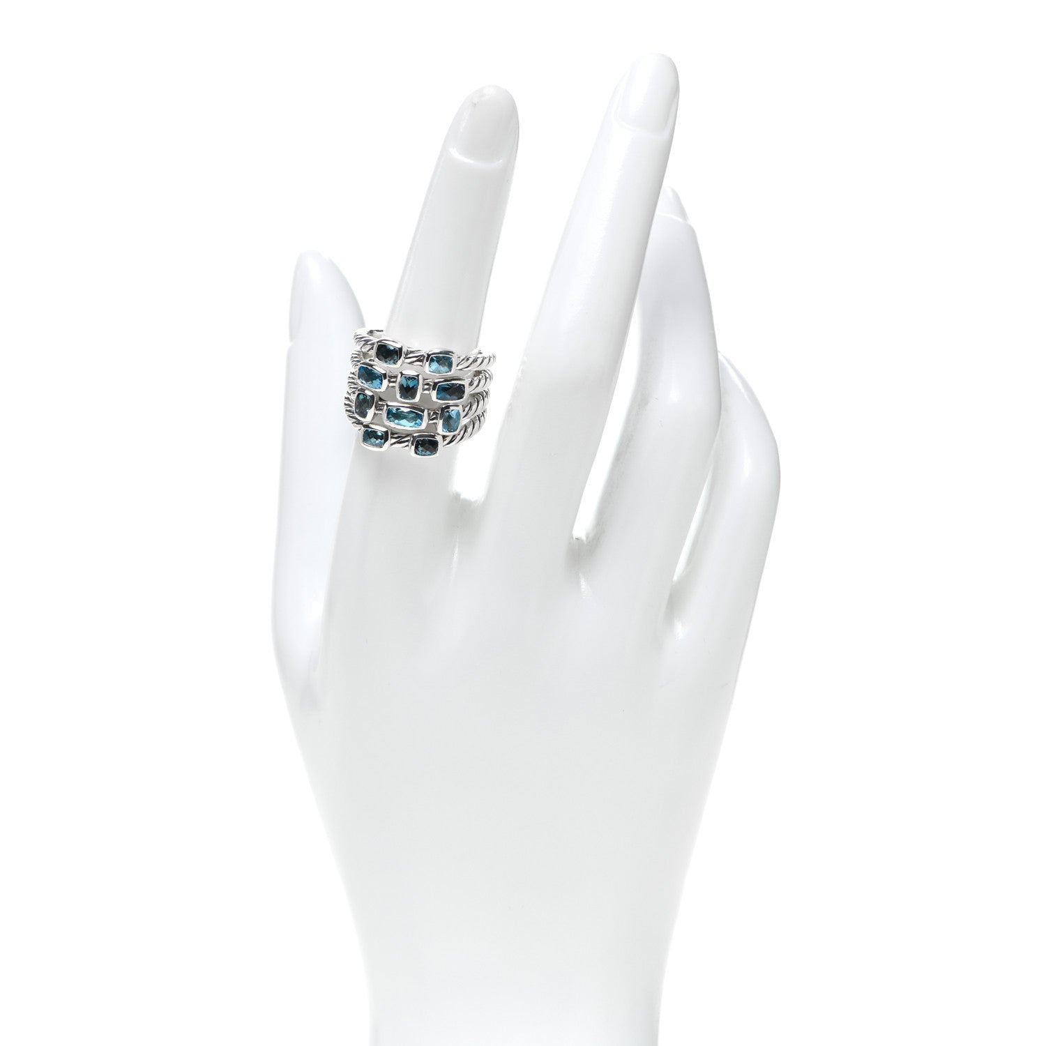 David Yurman Sterling Silver Blue Topaz Hampton Blue Topaz Confetti 4 Row Ring 55 7.25 2 of 5