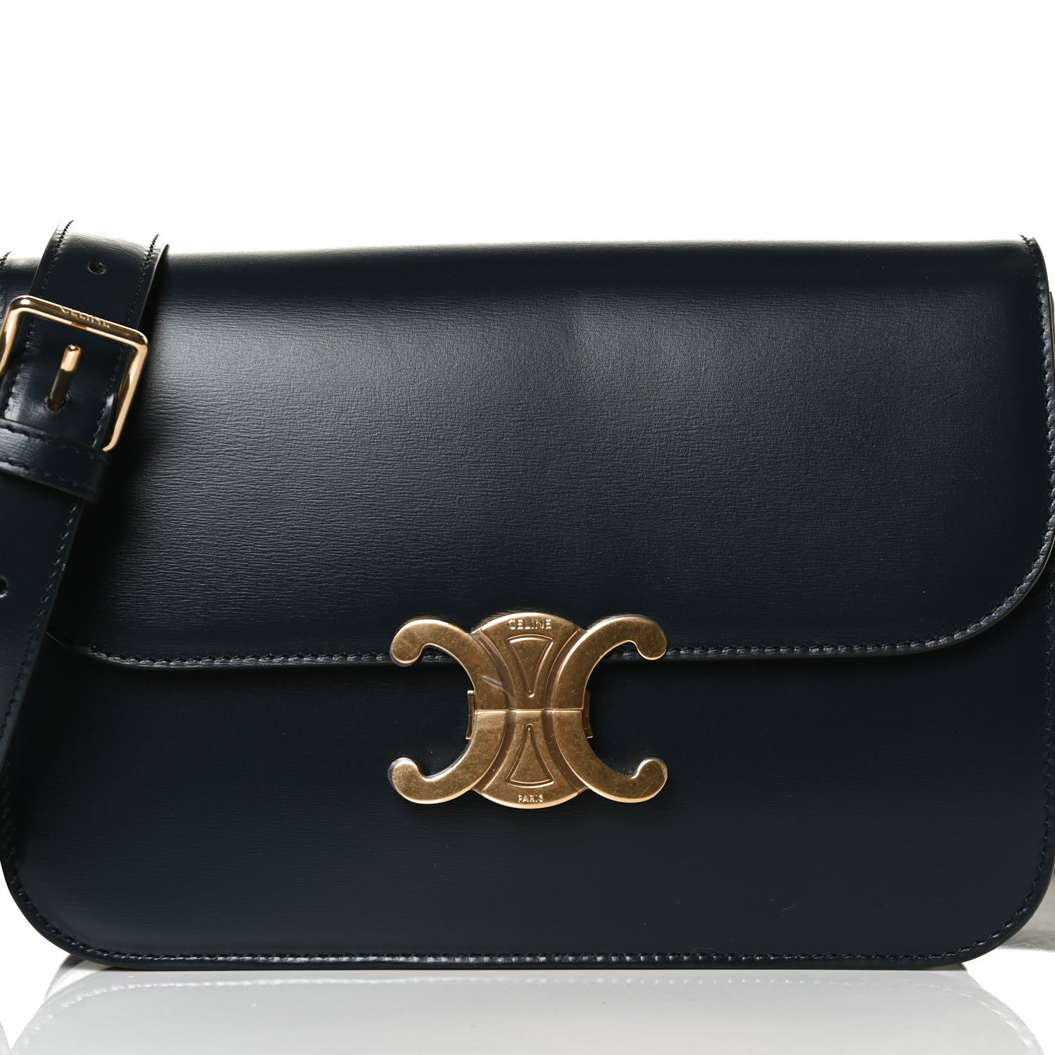 Celine Shiny Calfskin Medium Triomphe Navy Blue 8 of 14