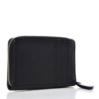 Balenciaga Smooth Calfskin Logo Everyday Zip Around Card Holder Black White 3 of 9
