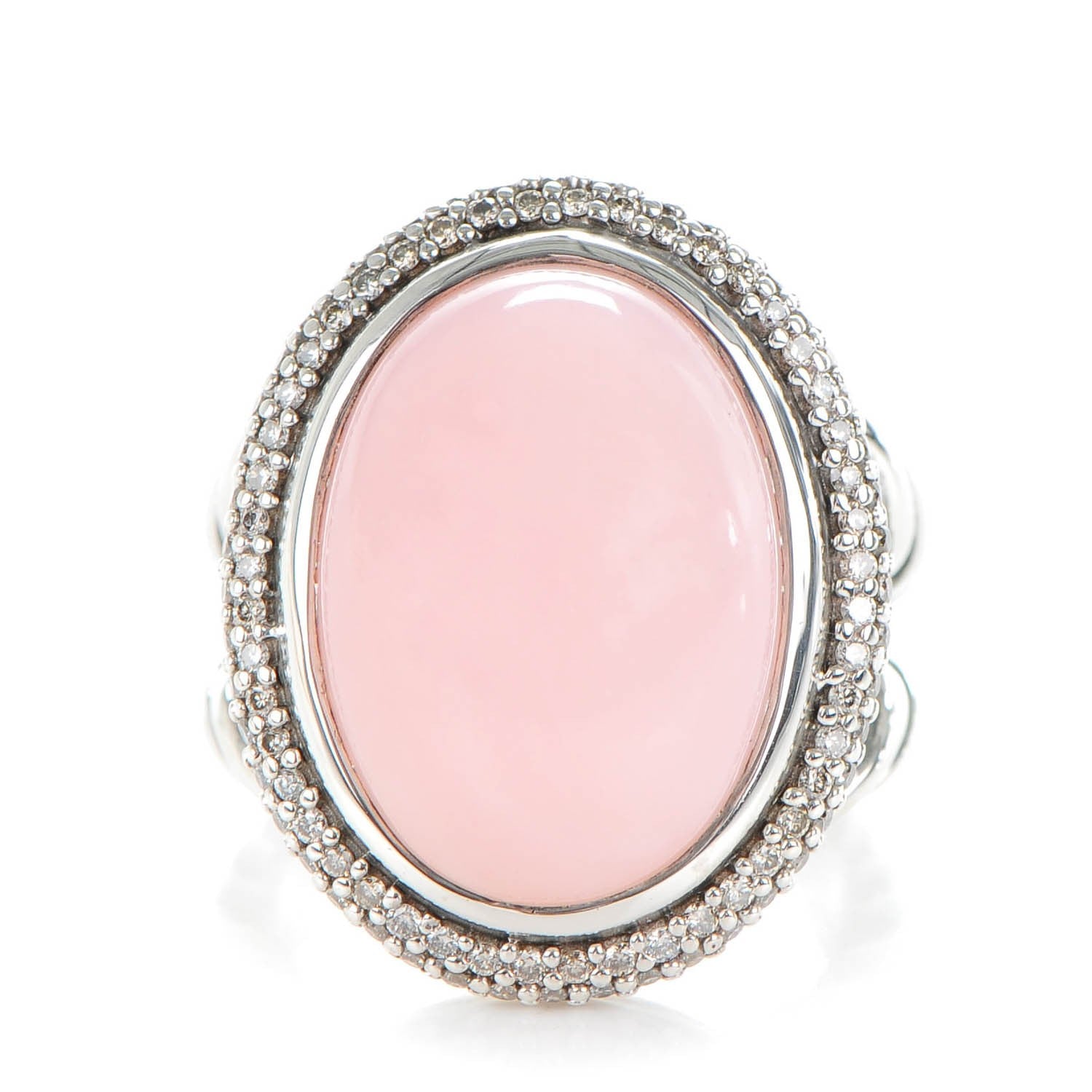 David Yurman Sterling Silver Pink Agate Diamond Signature Oval Ring 6 1 of 4