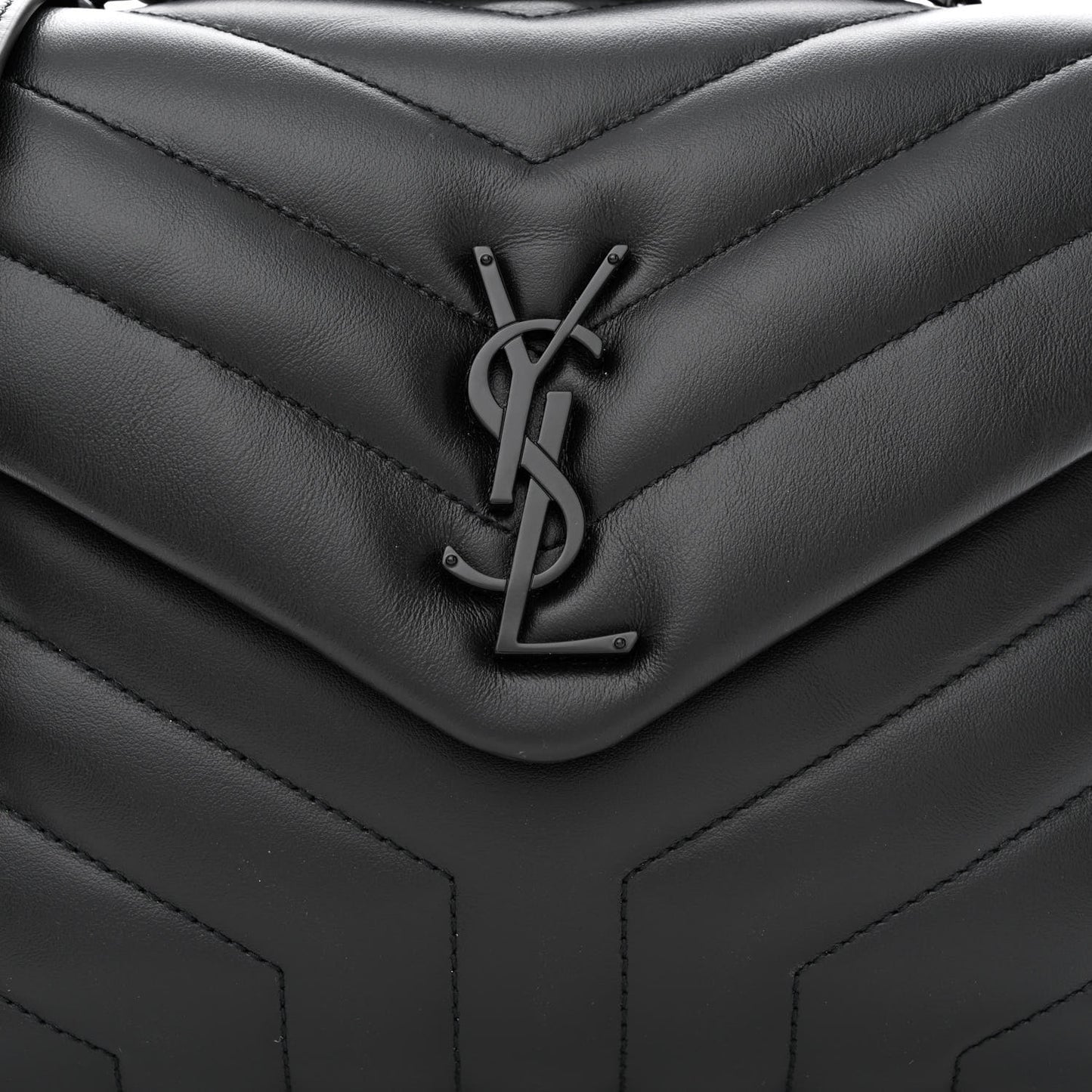 Calfskin Y Quilted Monogram Monochrome Small Loulou Chain Satchel Black