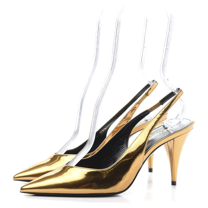Saint Laurent Laminated Calfskin Kiki 85 Slingback Pumps 37.5 Egypt Gold 3 of 9