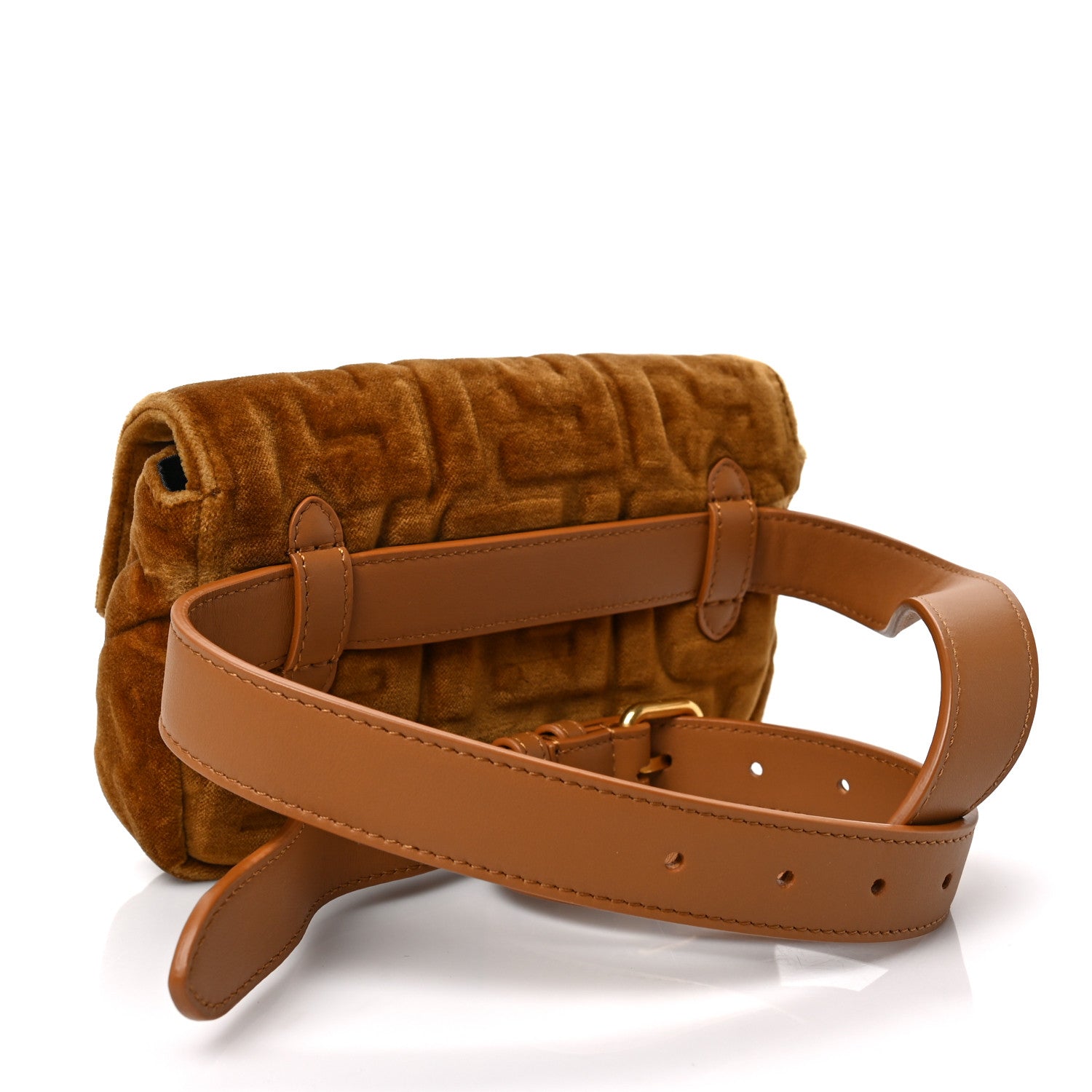 Fendi Velvet FF Embossed Hip Belt Baguette Bag Caramel 3 of 8