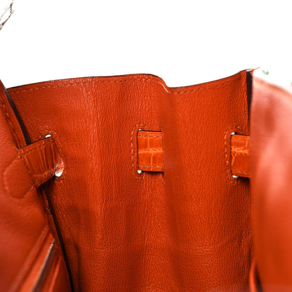 Hermes Shiny Niloticus Crocodile Horseshoe Birkin 30 Vert Emeraude Orange Miel 17 of 35