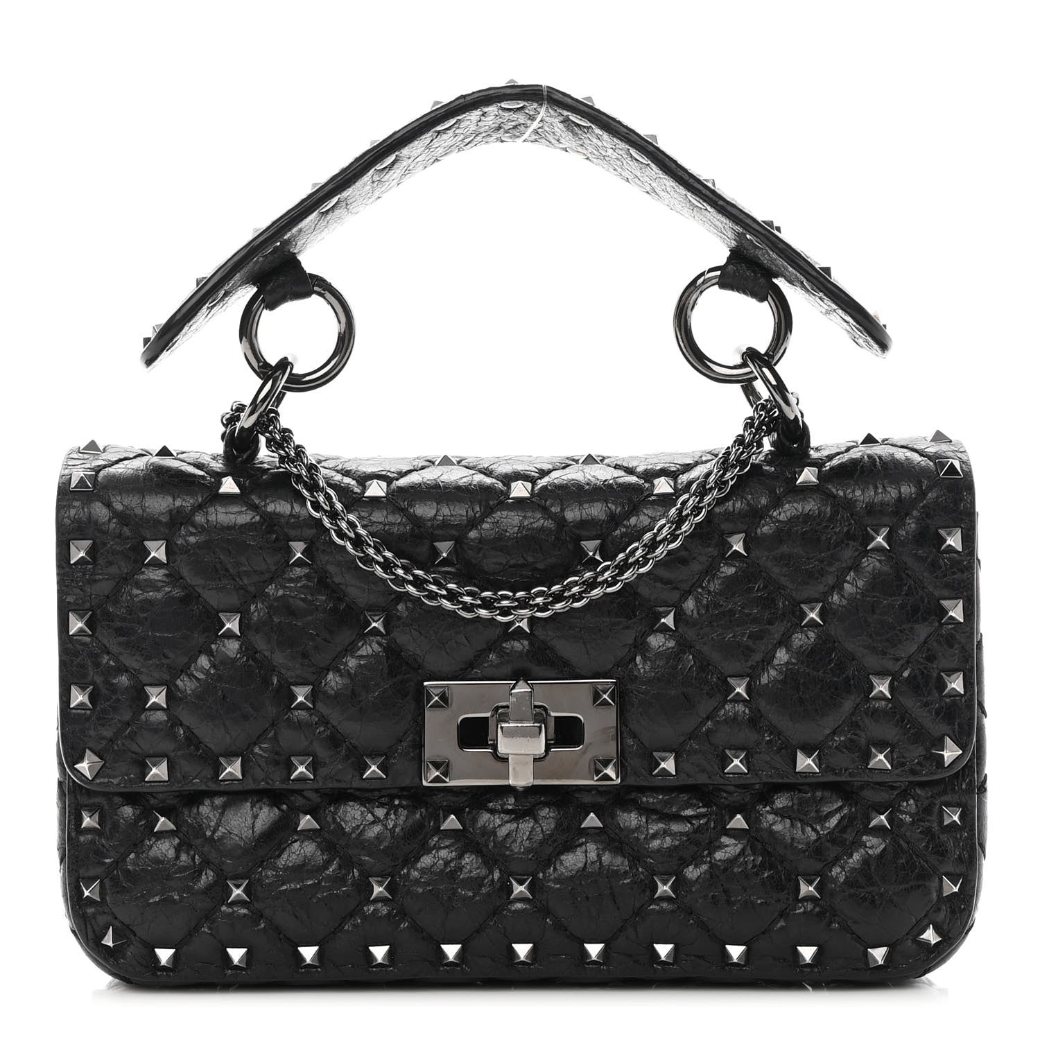 Valentino Garavani Craquele Nappa Small Rockstud Spike Shoulder Bag Black 1 of 15