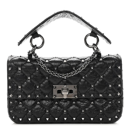 Valentino Garavani Craquele Nappa Small Rockstud Spike Shoulder Bag Black 1 of 15