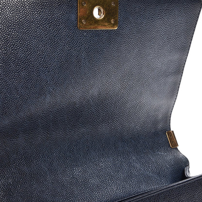 Chanel Caviar Quilted New Medium Boy Flap Dark Navy Blue 8 of 13