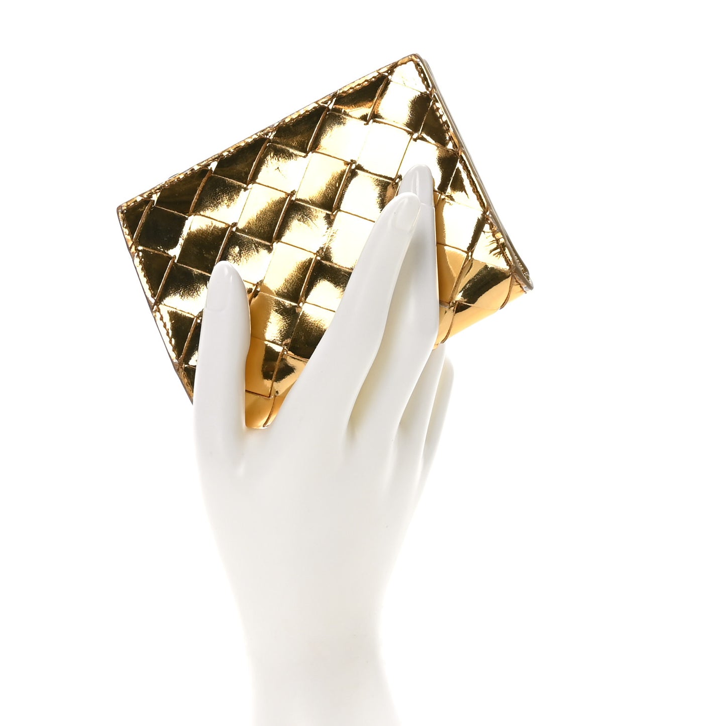 Mirror Laminated Nappa Intrecciato Small Bi-Fold Zip Wallet Gold