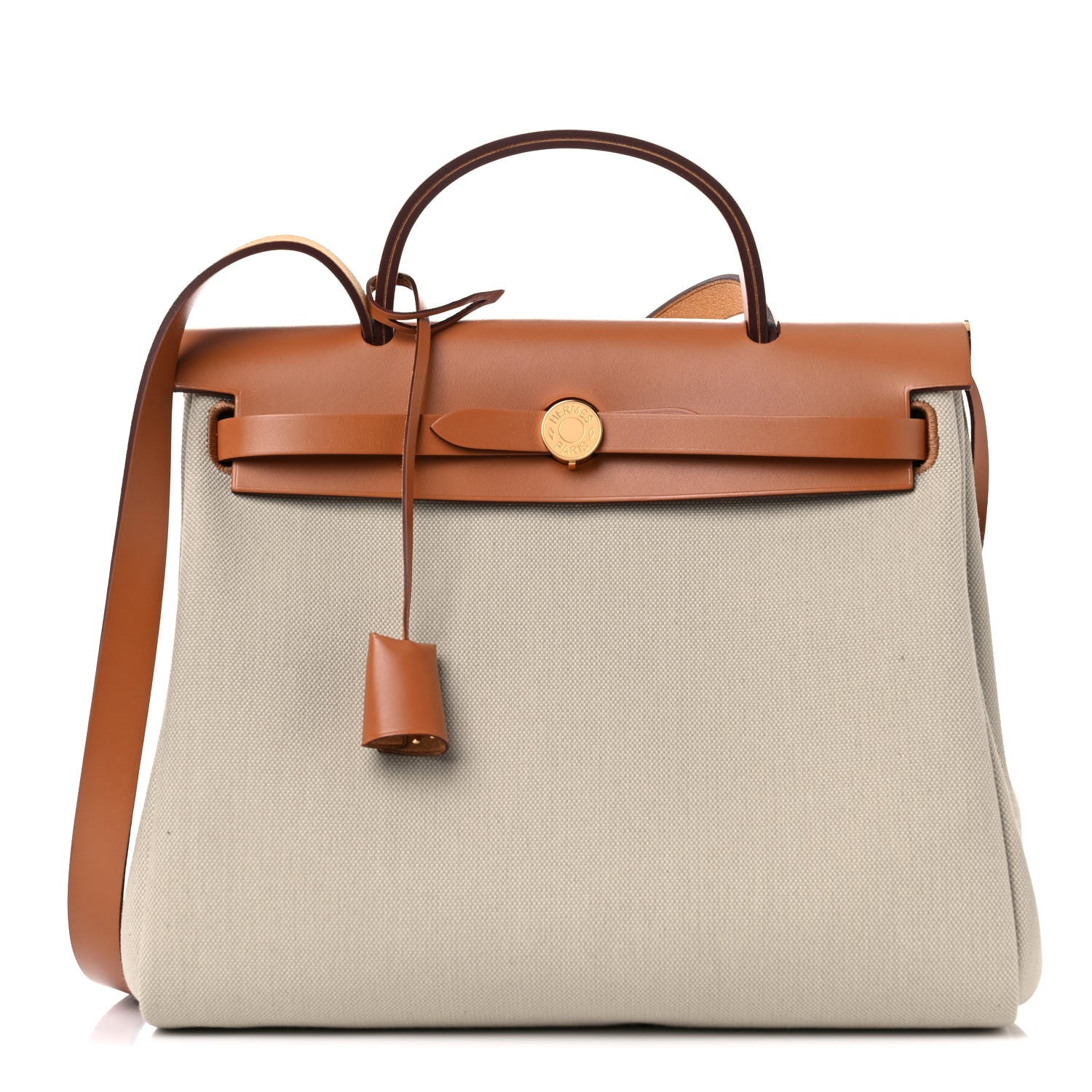 Hermes Military Toile Vache Hunter Herbag Zip Retourne 31 PM Beton Naturel 1 of 11