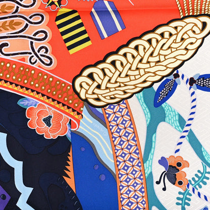 Hermes Silk Twill Duo Cosmique Scarf 90 Rose Pale Bleu Orange 5 of 5