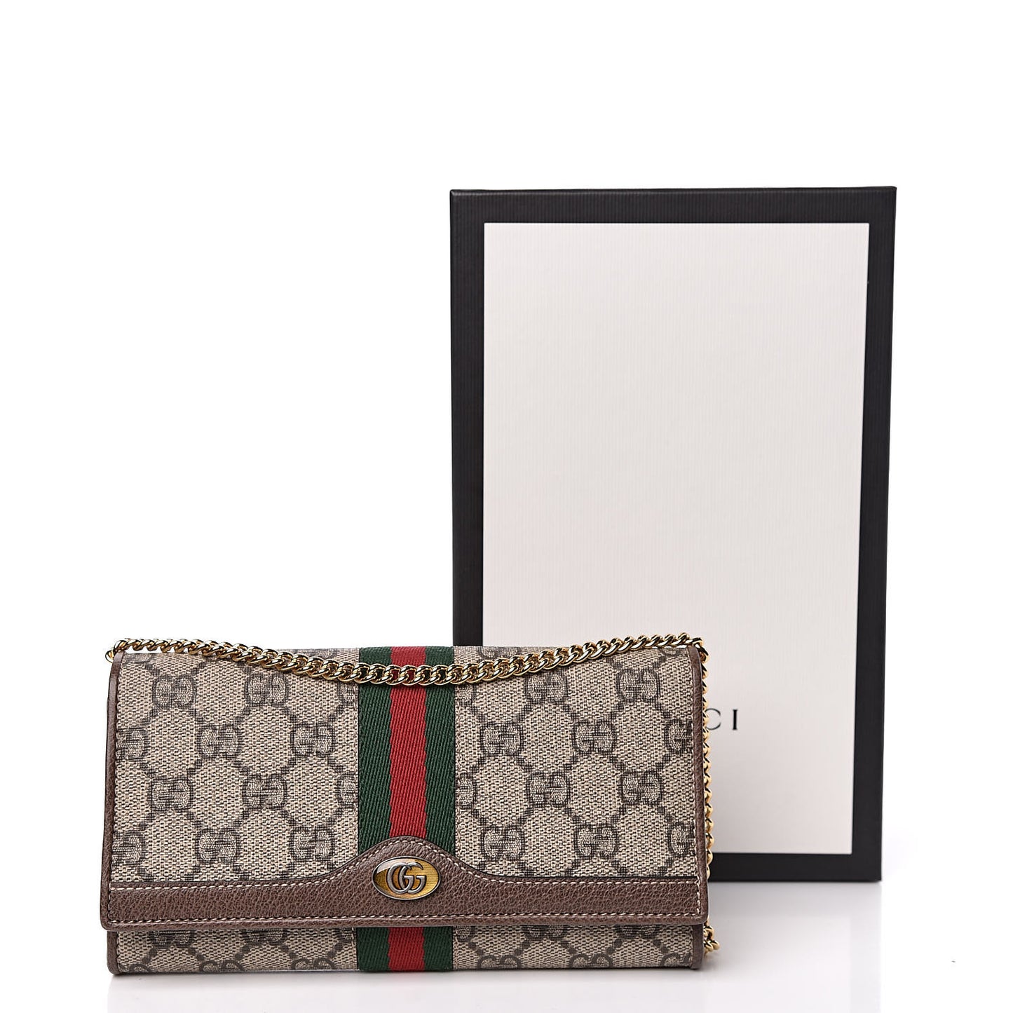GG Supreme Monogram Web Ophidia Wallet On Chain Brown