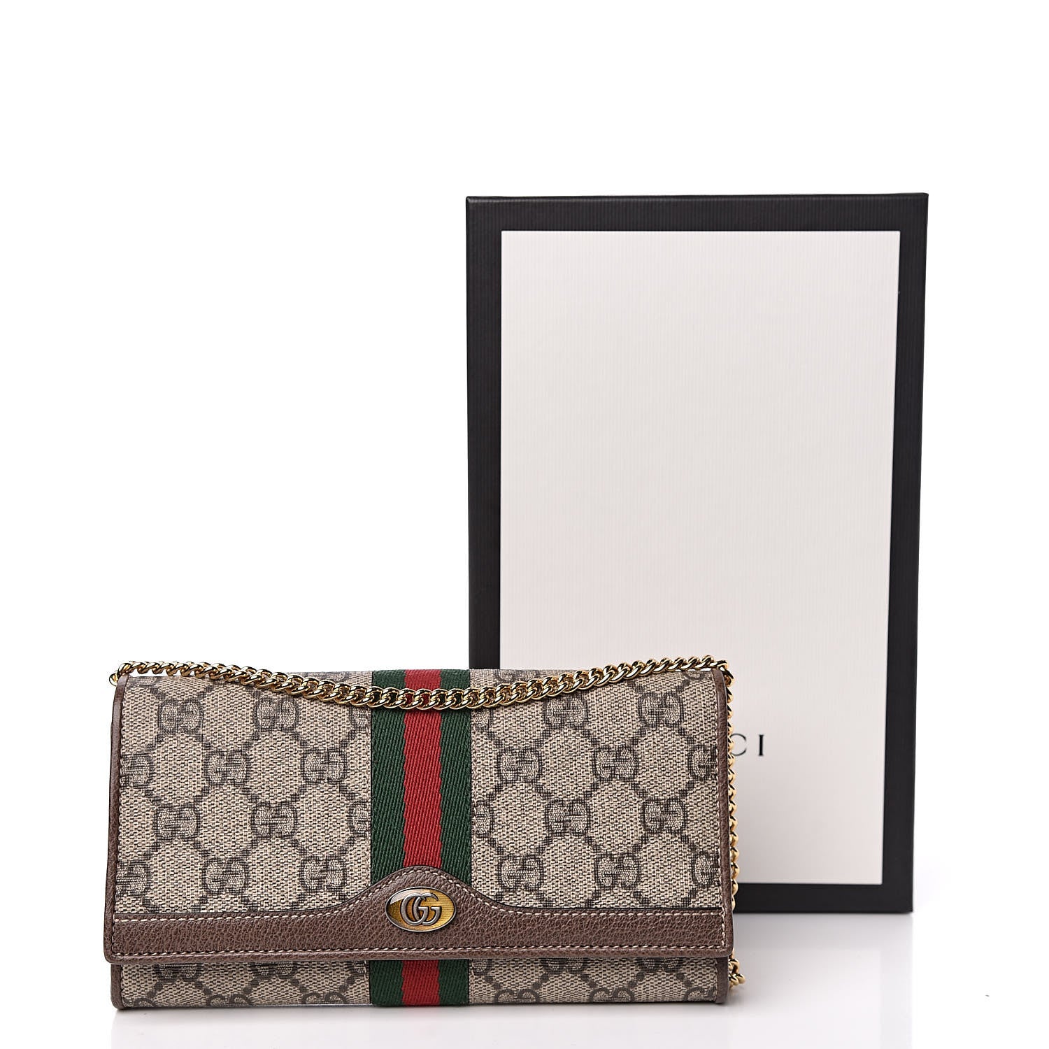 Gucci GG Supreme Monogram Web Ophidia Wallet On Chain Brown 12 of 12