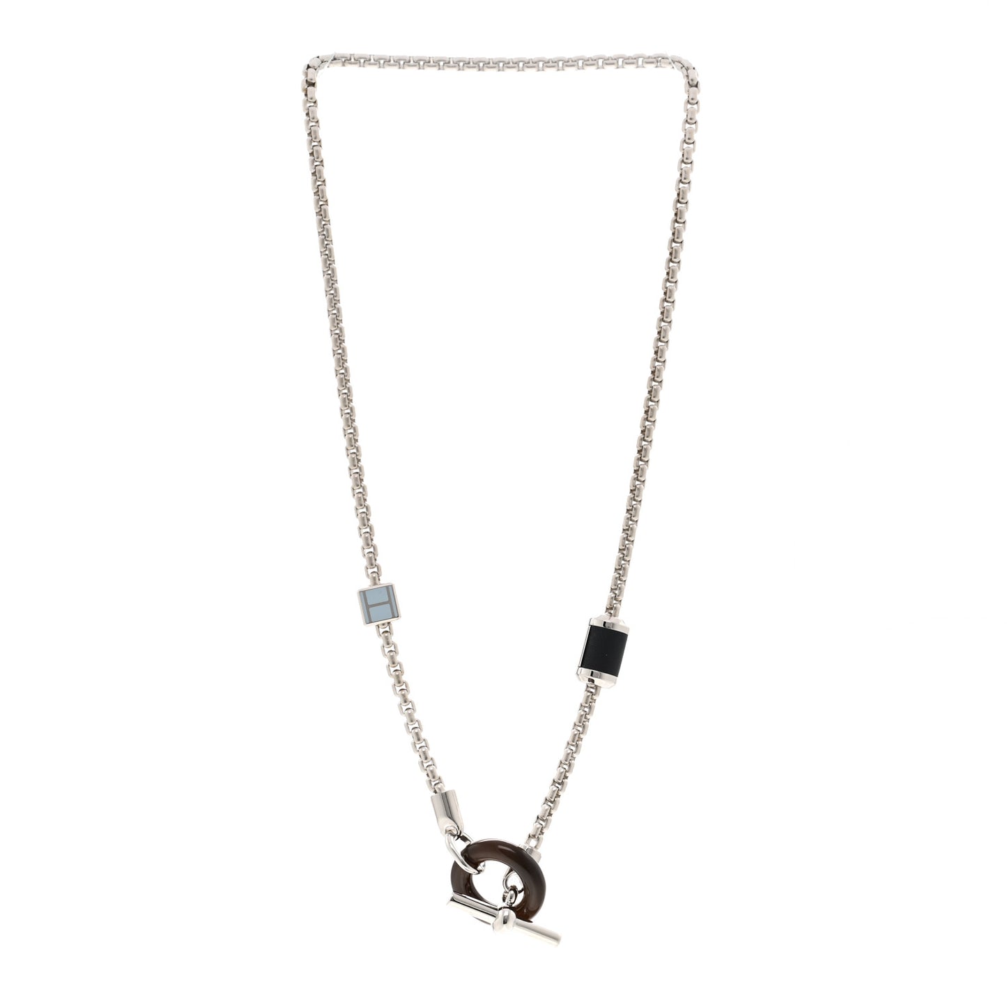 Palladium Buffalo Horn Swift Meli-Melo Necklace Bleu Lin