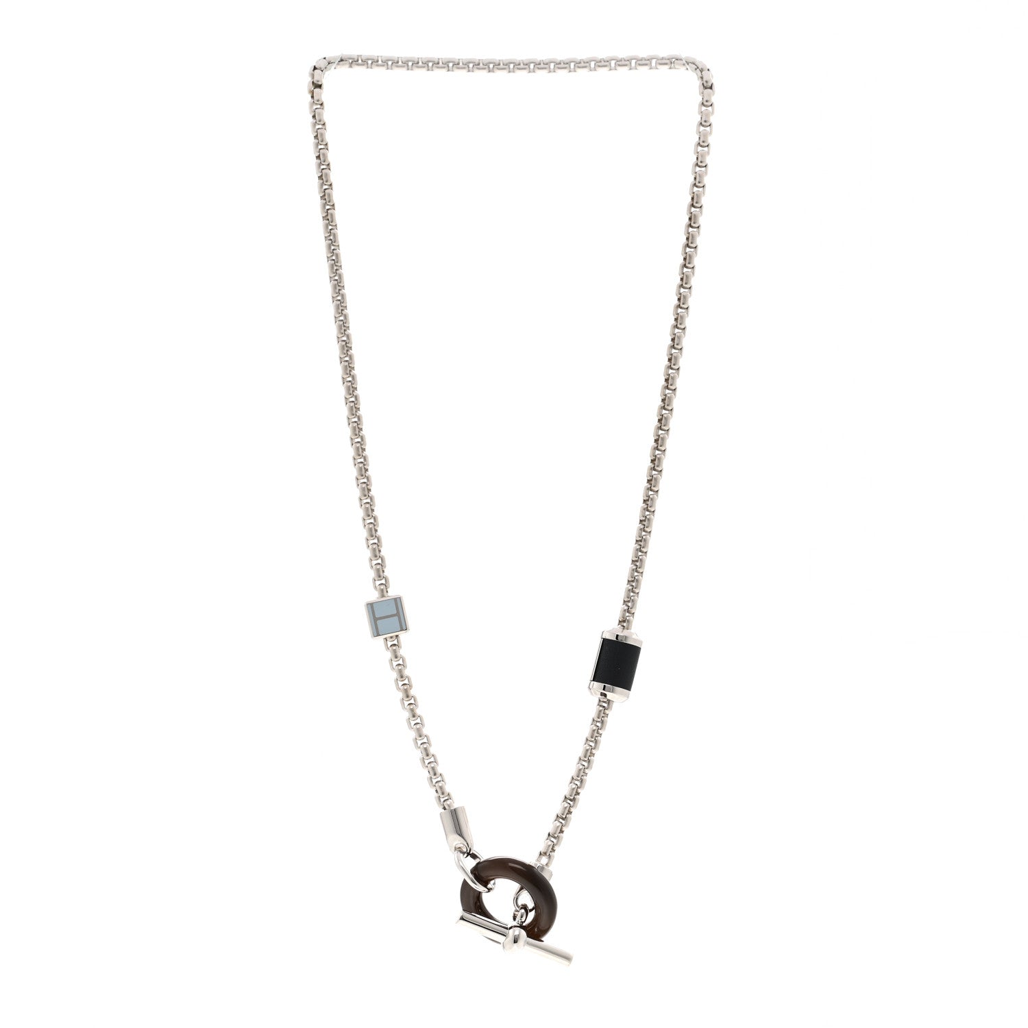 Hermes Palladium Buffalo Horn Swift Meli-Melo Necklace Bleu Lin 3 of 6