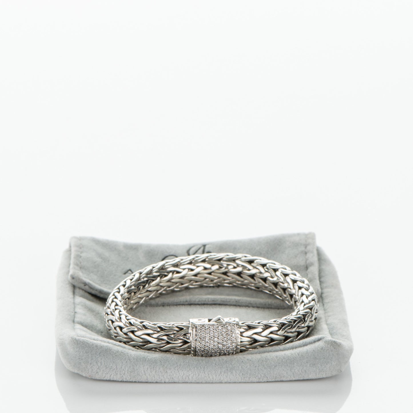 Sterling Silver Pave Diamond Medium Classic Chain Clasp Bracelet