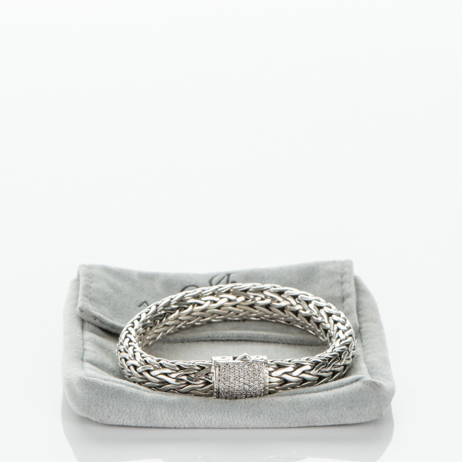 John Hardy Sterling Silver Pave Diamond Medium Classic Chain Clasp Bracelet 7 of 7