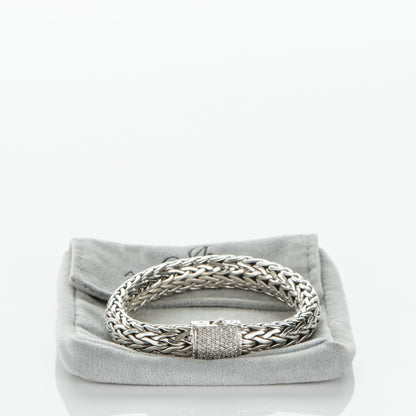 John Hardy Sterling Silver Pave Diamond Medium Classic Chain Clasp Bracelet 7 of 7