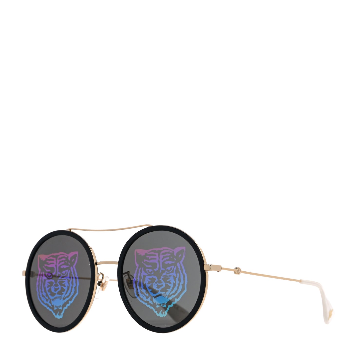 Metal Round Frame Tiger Print Sunglasses GG0061S Gold