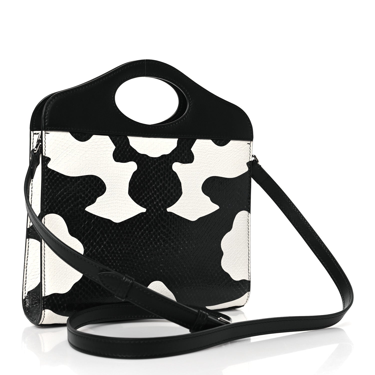Burberry Calfskin Snakeskin Cow Print Mini Pocket Bag Black White 3 of 9