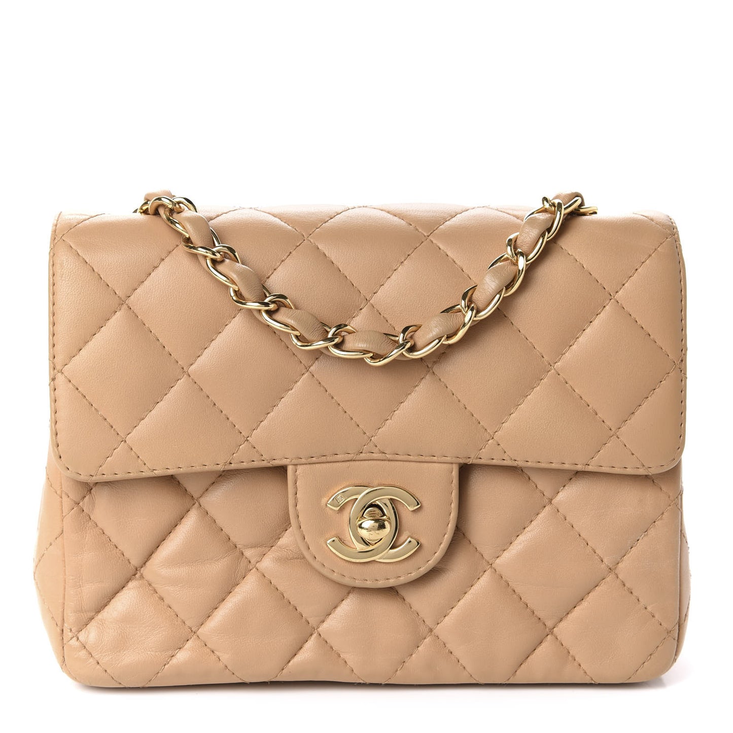 Lambskin Quilted Mini Square Flap Beige