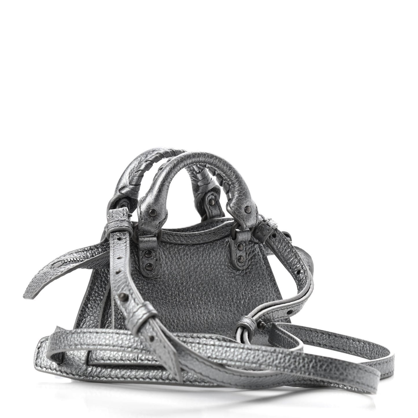 Metallic Grained Calfskin Neo Classic Hardware Super Nano City Crossbody Silver