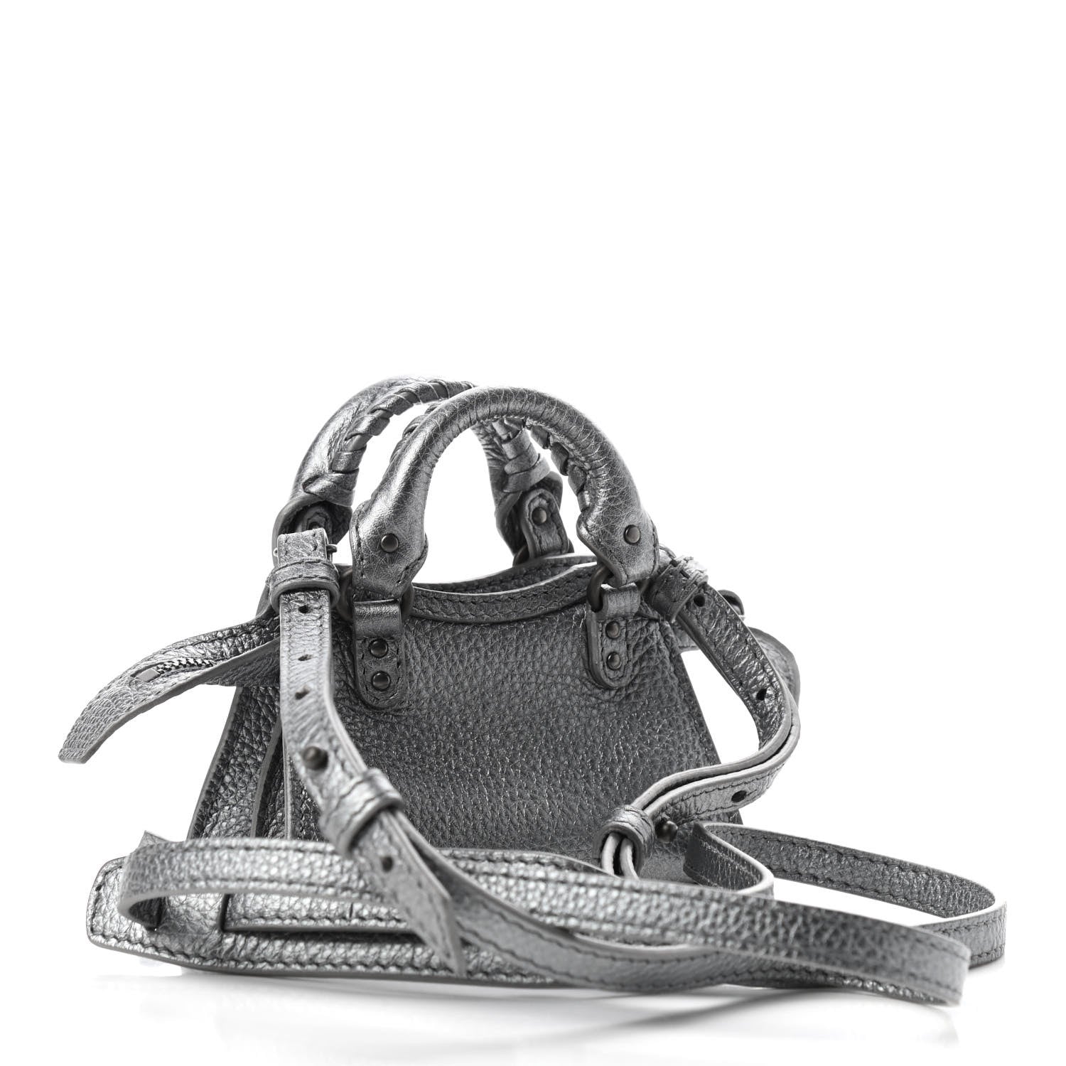 Balenciaga Metallic Grained Calfskin Neo Classic Hardware Super Nano City Crossbody Silver 3 of 9