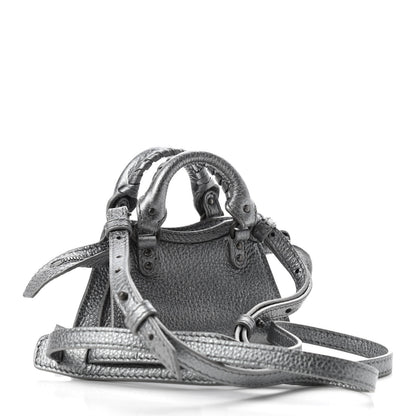 Balenciaga Metallic Grained Calfskin Neo Classic Hardware Super Nano City Crossbody Silver 3 of 9