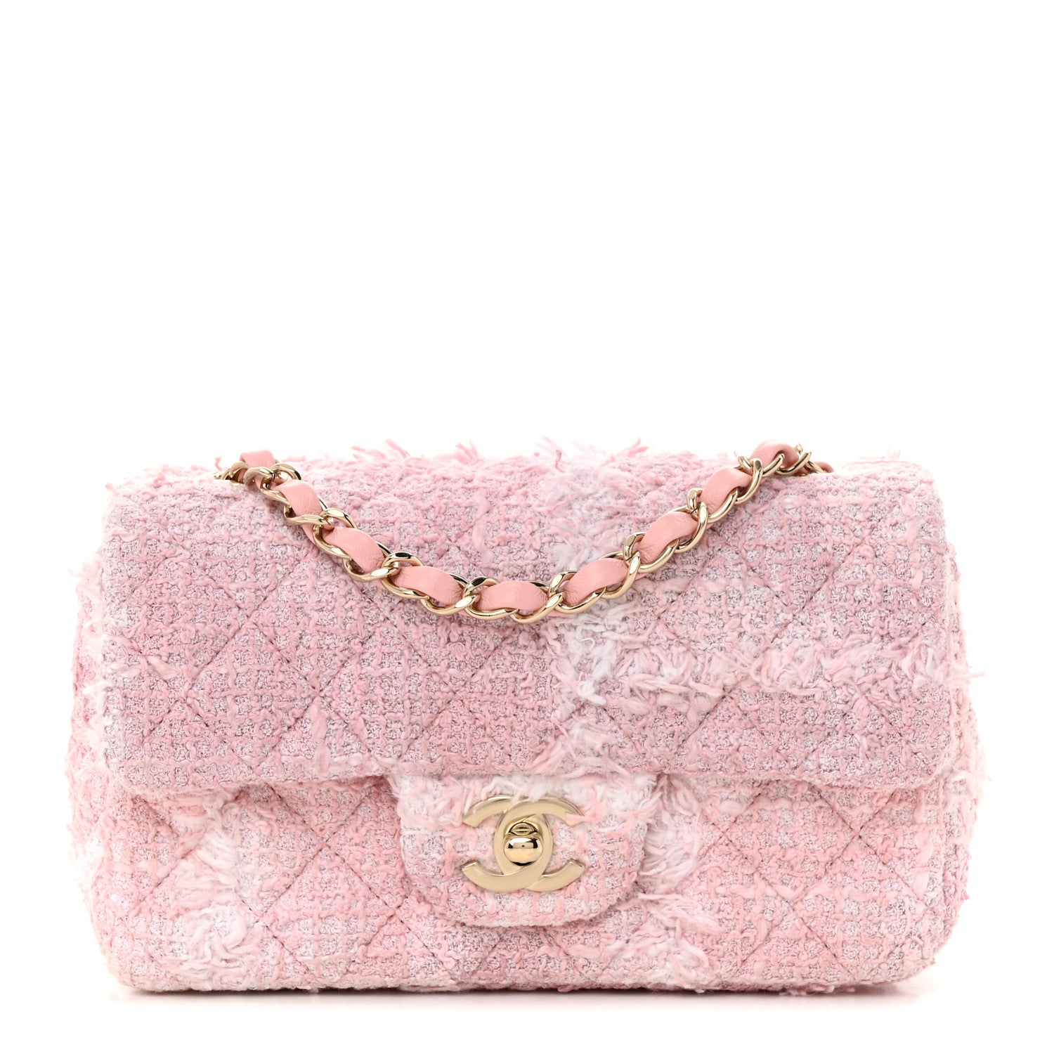 Chanel Tweed Quilted Mini Rectangular Flap Light Pink White 1 of 11