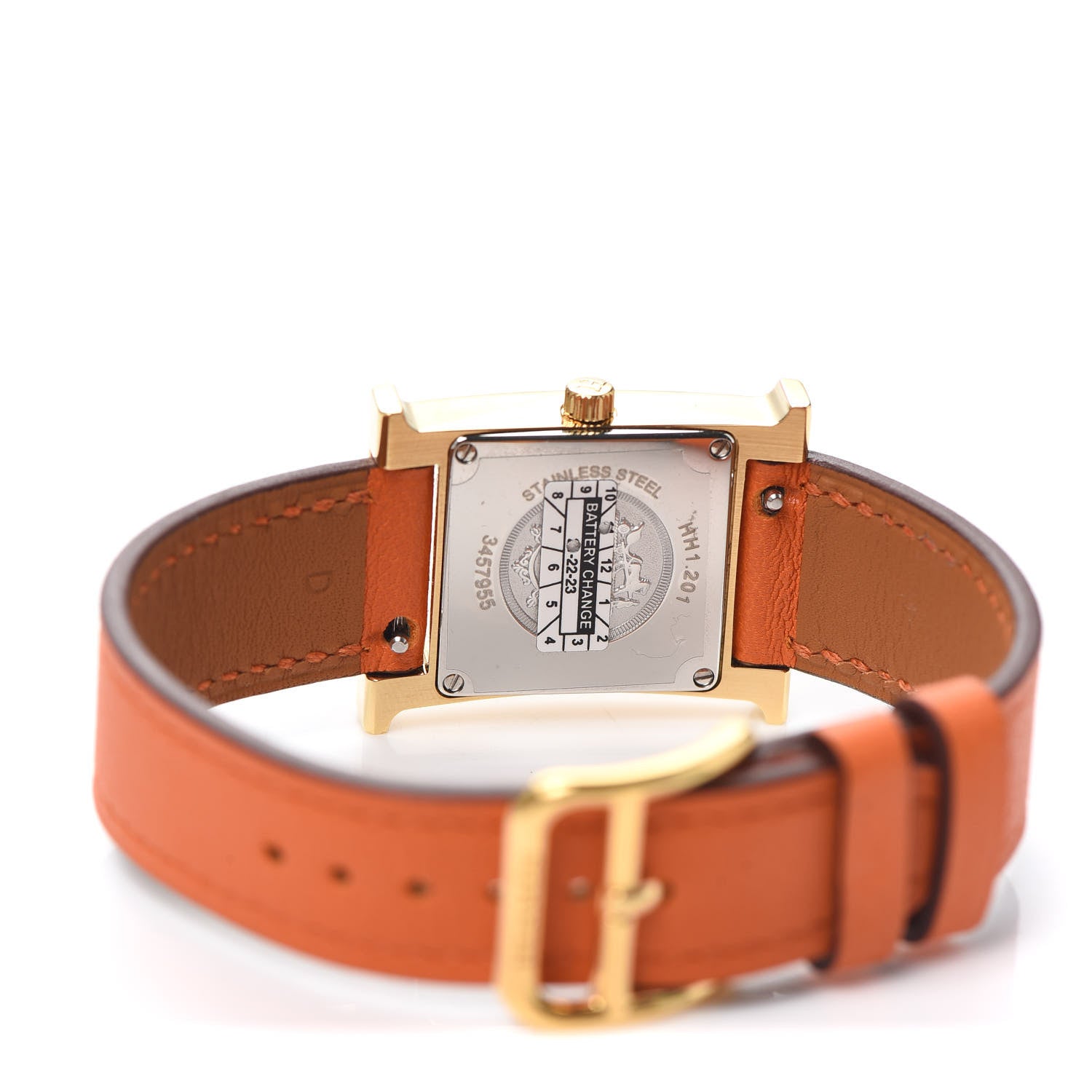 Hermes Stainless Steel Swift 21mm Heure H Hour Quartz Watch Orange 4 of 5