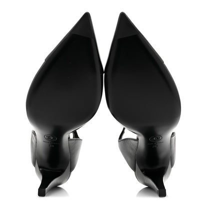 Chanel Lambskin Pointed Cap Toe CC Slingback Pumps 38 Black 6 of 12