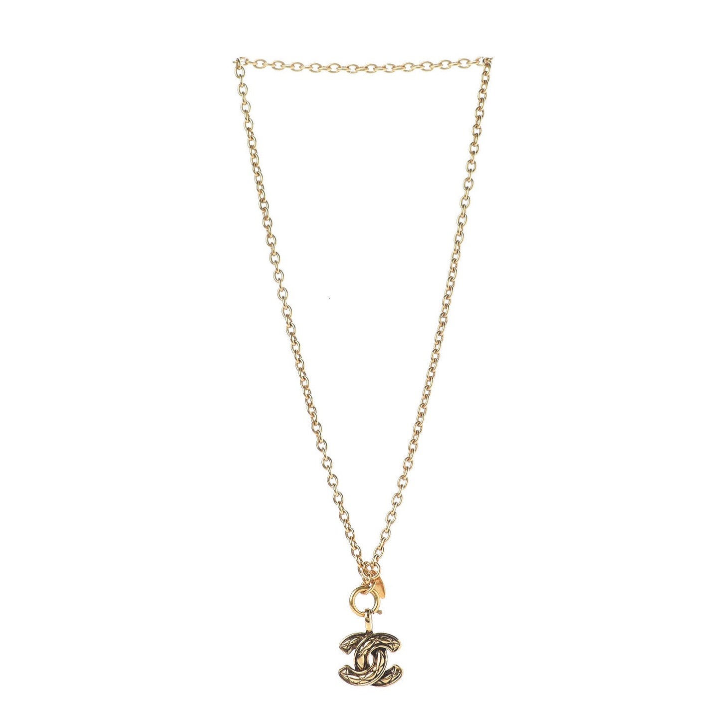 Quilted CC Long Chain Necklace Gold