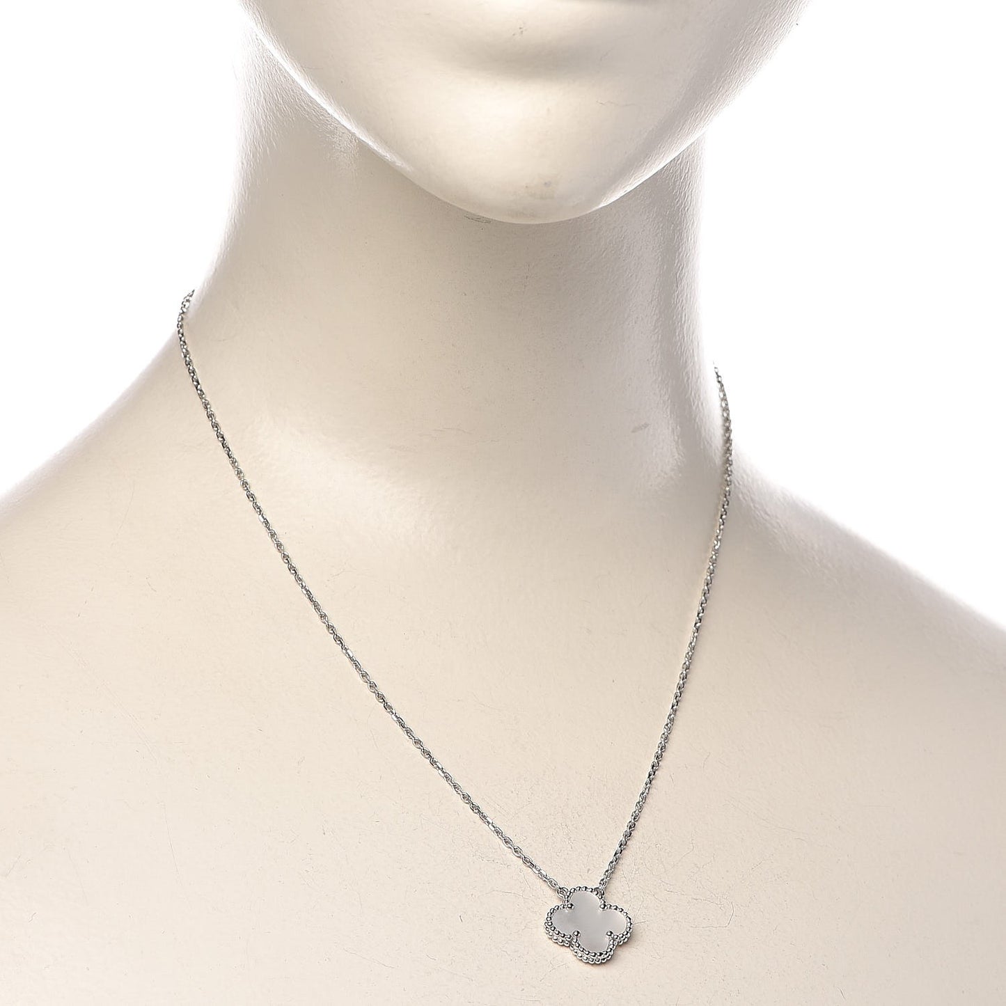 18K White Gold Mother of Pearl Vintage Alhambra Pendant Necklace