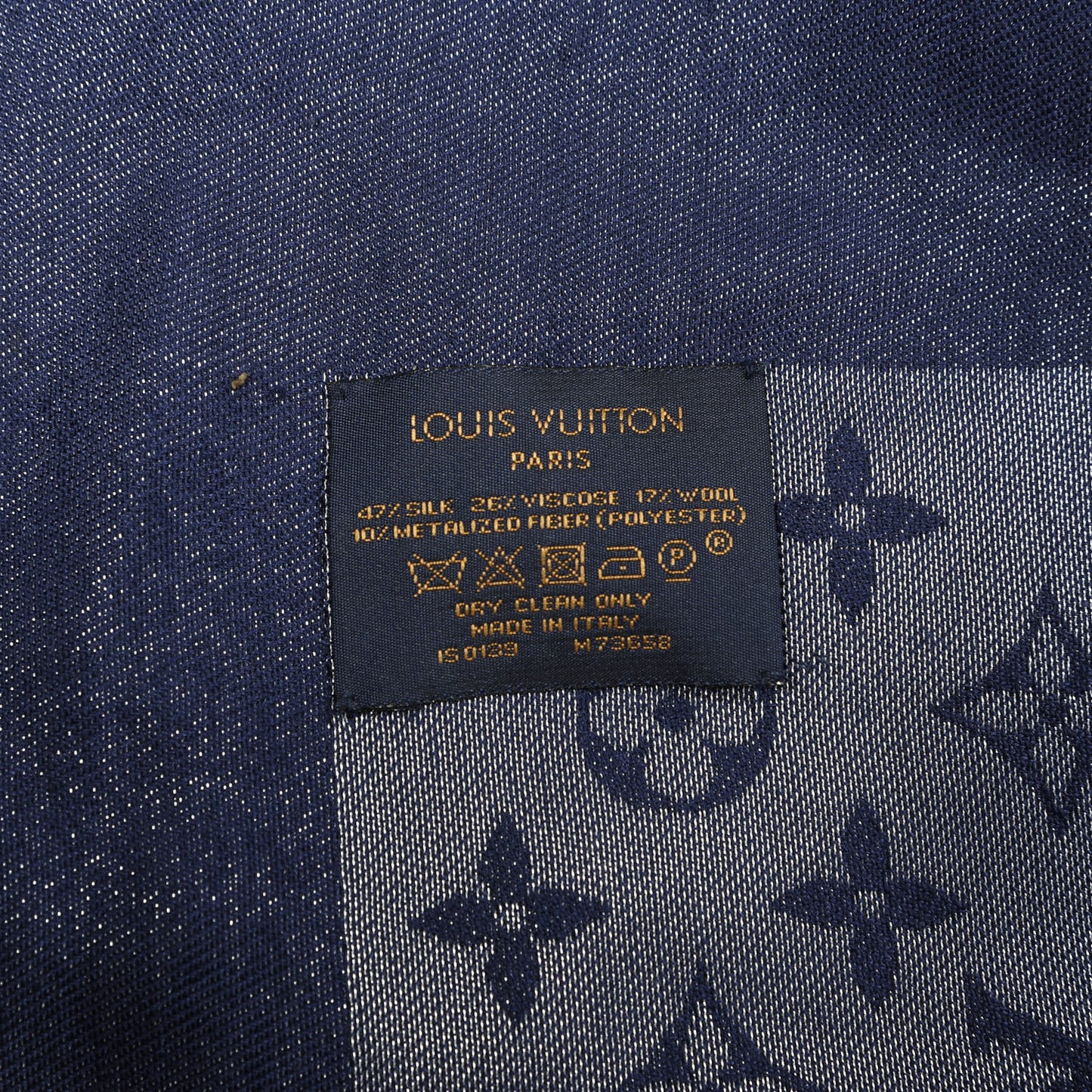 Wool Silk Monogram Shawl Blue Nuit
