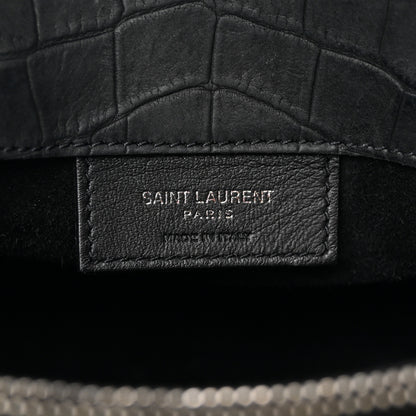 Saint Laurent Crocodile Embossed Suede Small Supple Sac de Jour Black 7 of 18