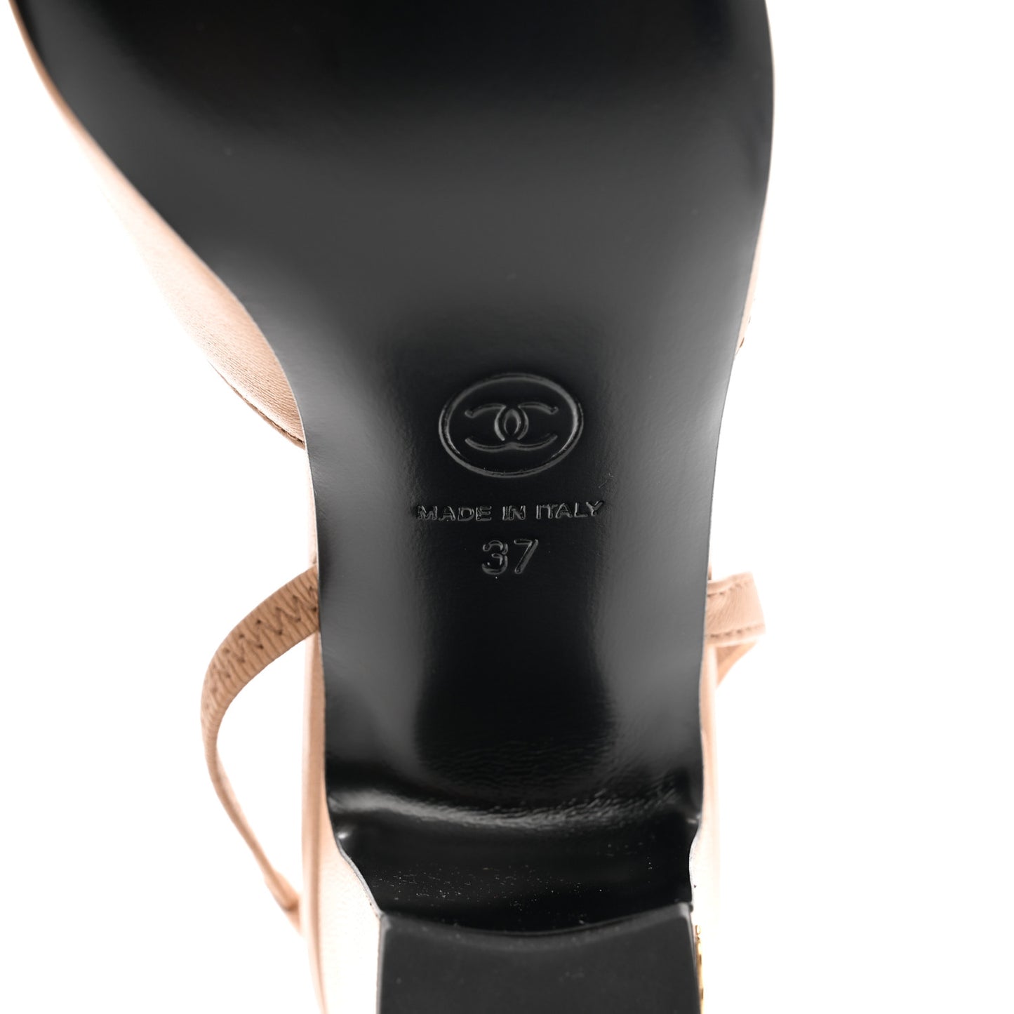 Goatskin Grosgrain Cap Toe CC Slingback Pumps 37 Beige Black