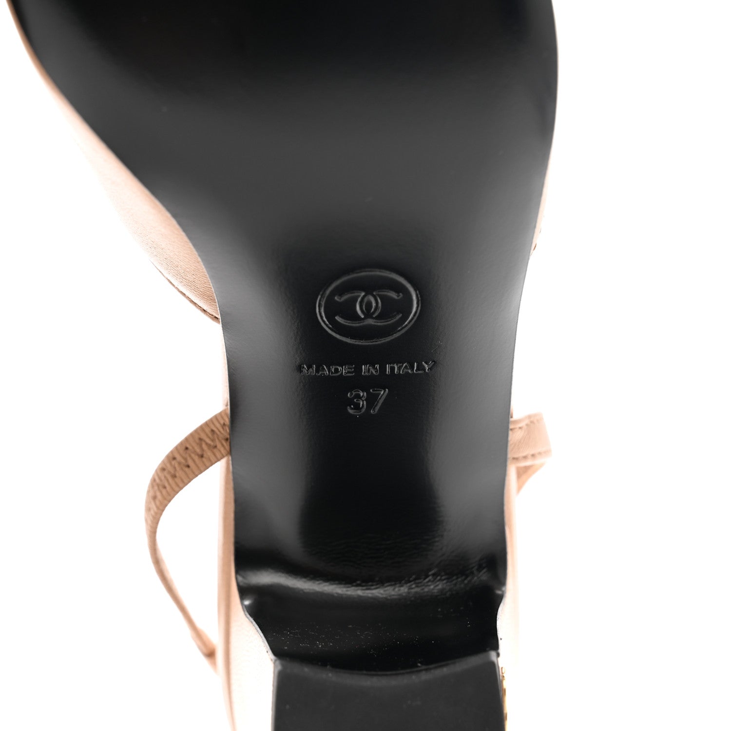 Chanel Goatskin Grosgrain Cap Toe CC Slingback Pumps 37 Beige Black 6 of 9