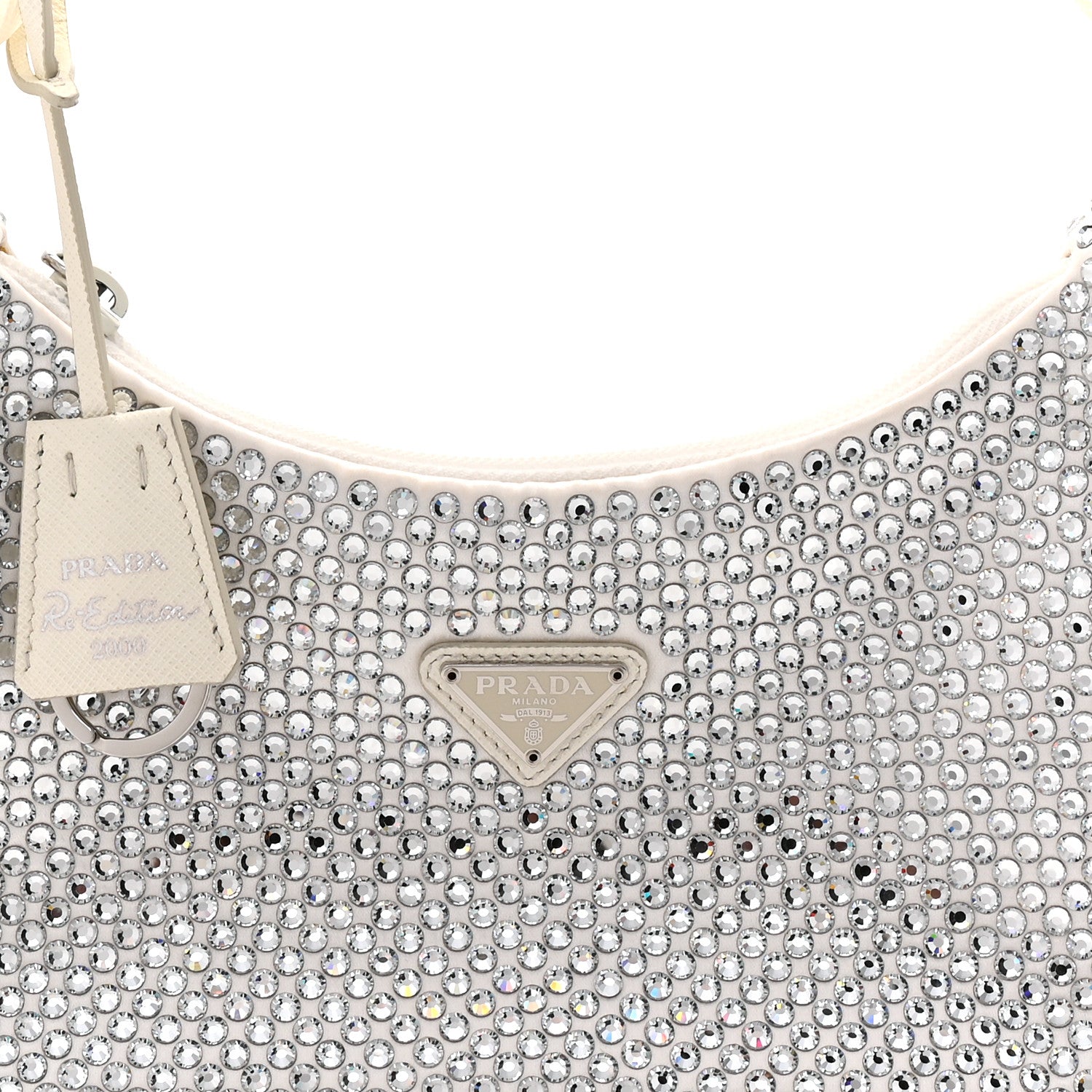 Prada Satin Crystal Mini Re-Edition 2000 Bag White 8 of 10