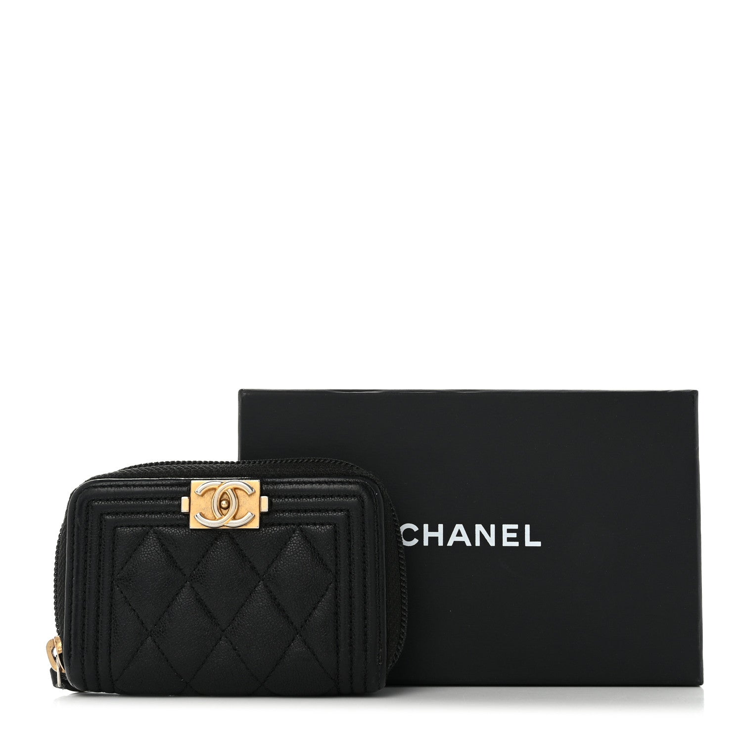 Chanel Caviar Quilted Boy Zip Around Coin Purse Wallet Black 11 of 11