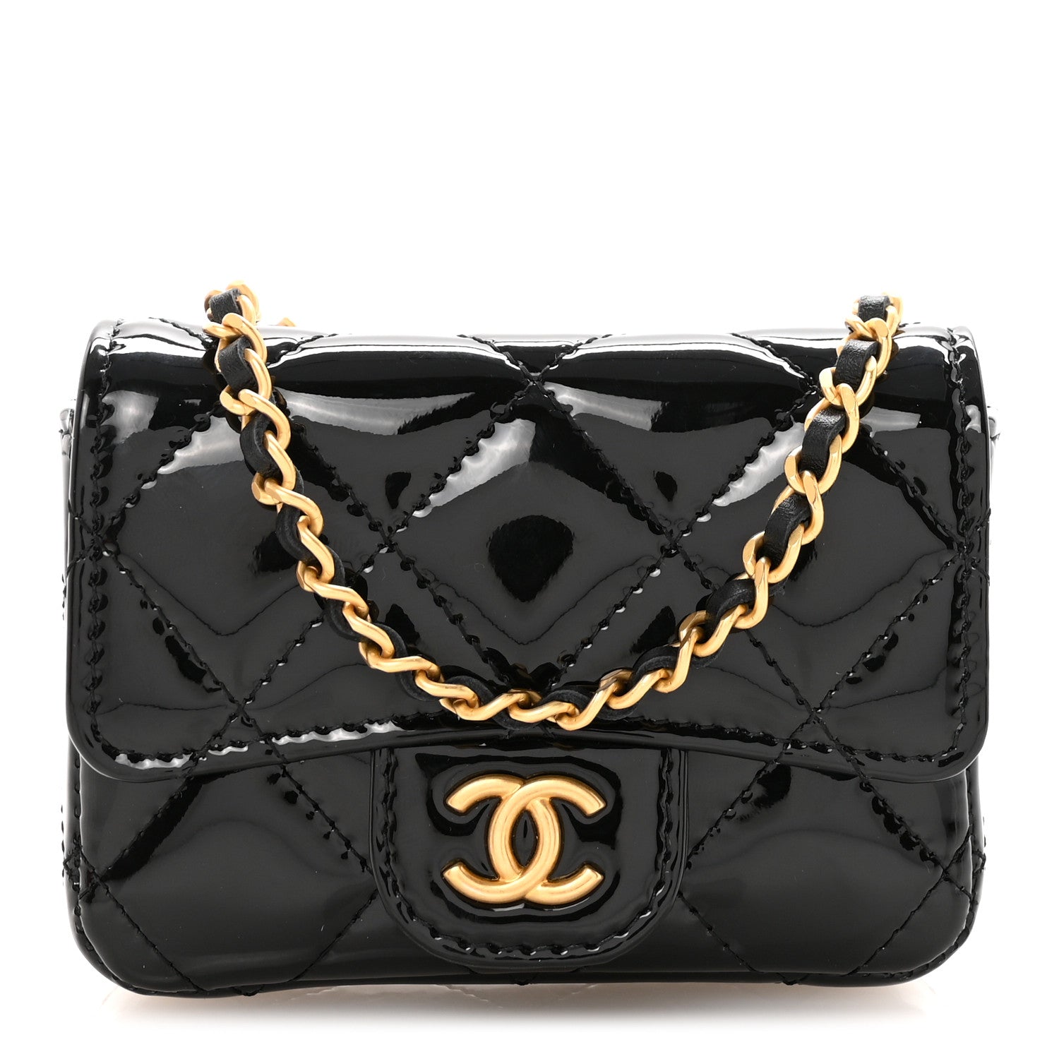 Chanel Patent Enamel Quilted Coco Hearts Clutch With Chain Black 1 of 12